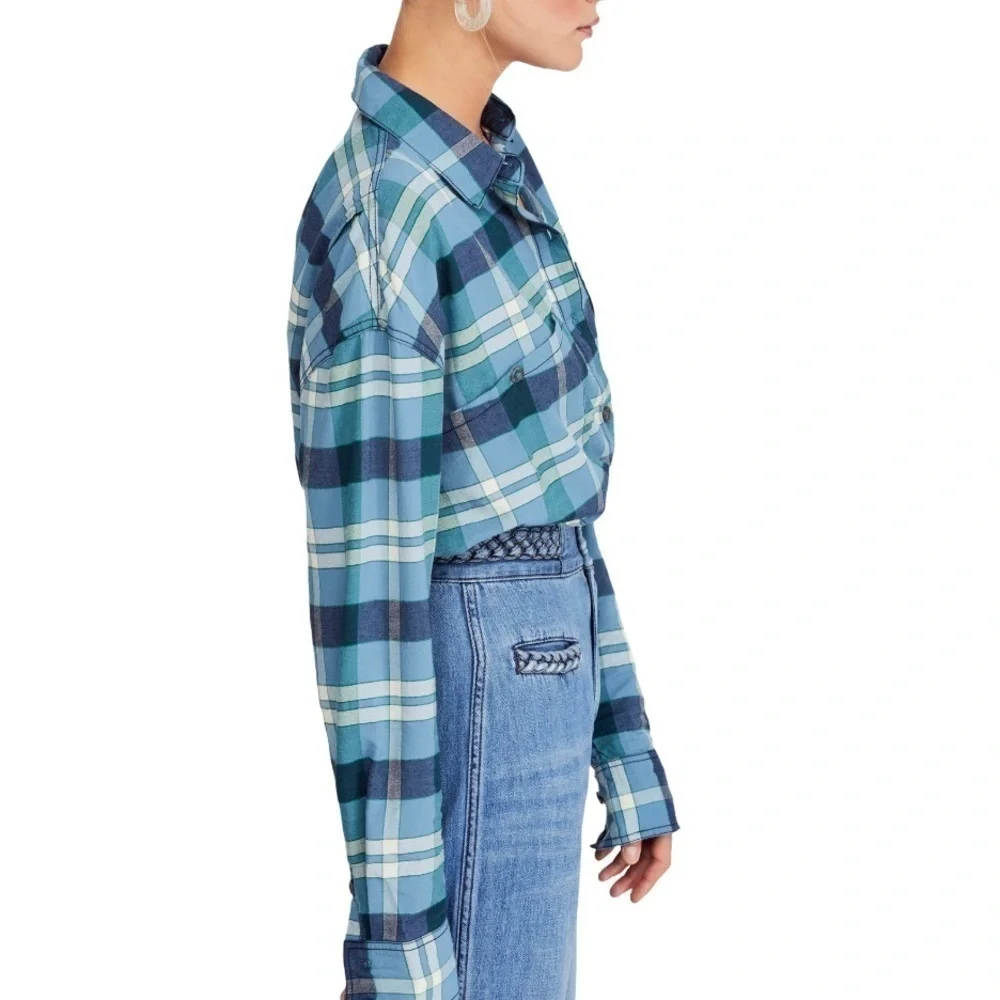 Free People Loveland Plaid Long Sleeve‎ Button Front Shirt Size XS